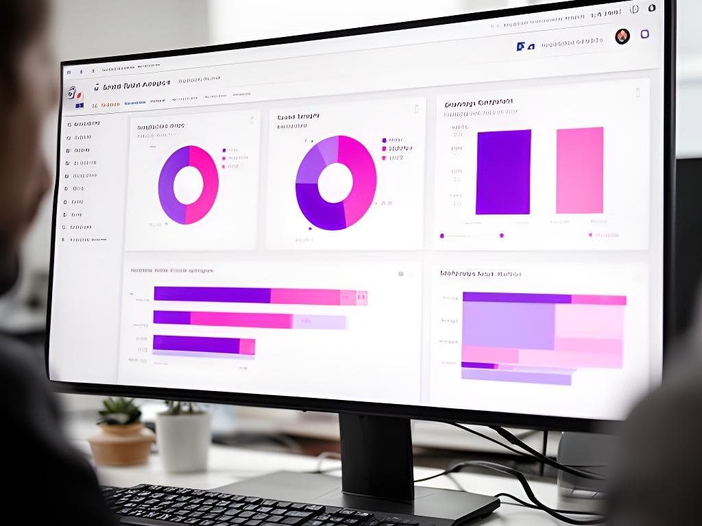 Agency spend dashboard with donut charts, client budget bars, and campaign expense cards on a wide monitor